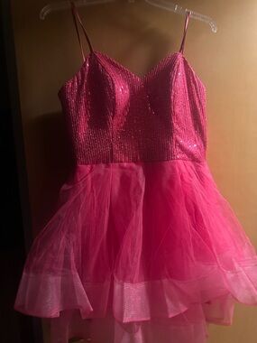 Pink Sequin Bodice Mini Dress with Tulle Skirt